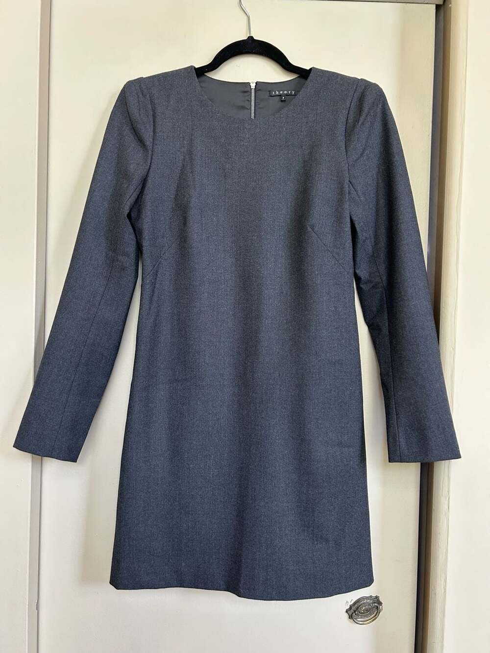 Theory Women's Gray Wool Blend Long Sleeve Mini Dress